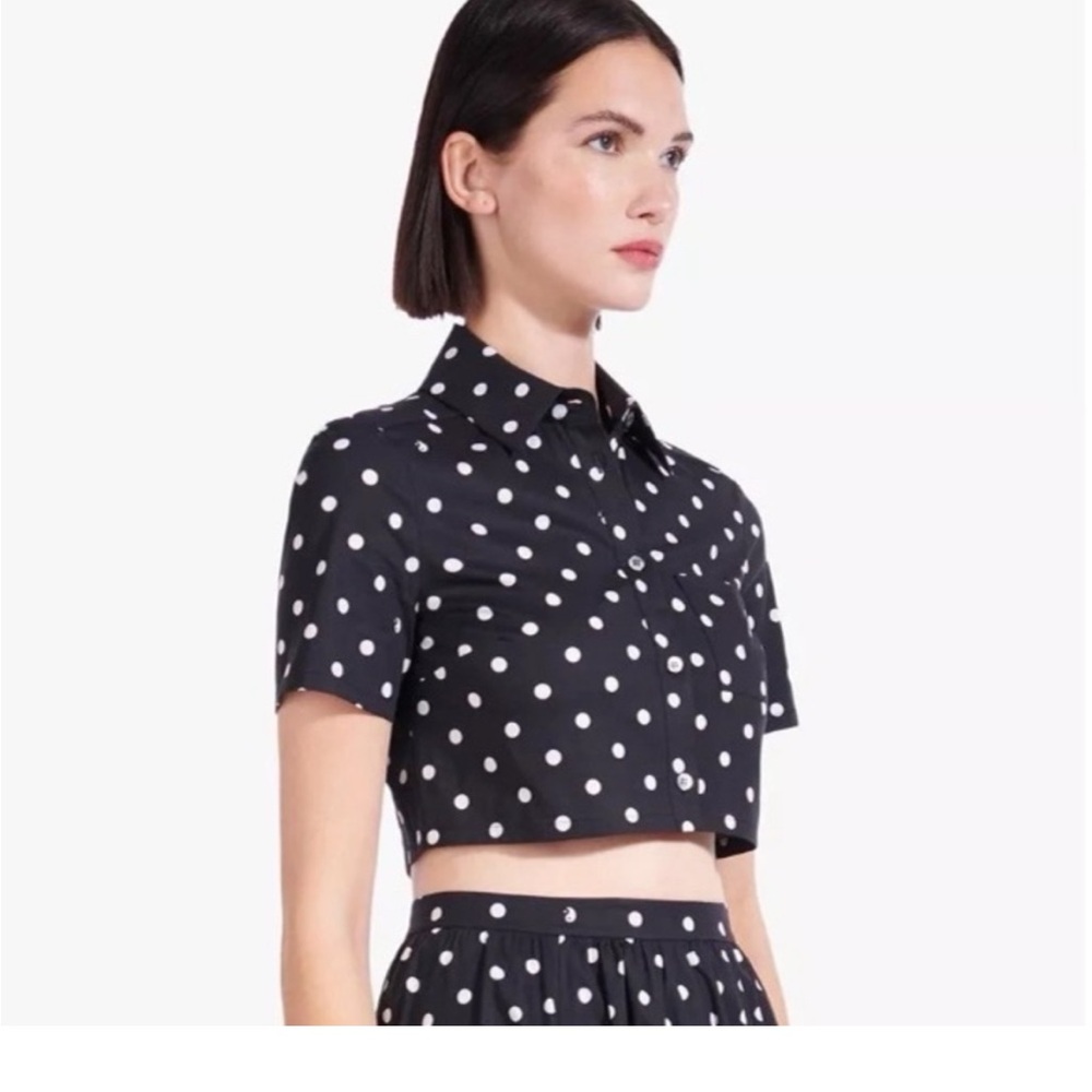 Staud polka dot skirt and shirt set.
